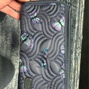 Lug Quilted Wallet with Butterfly Design - Gray and Purple